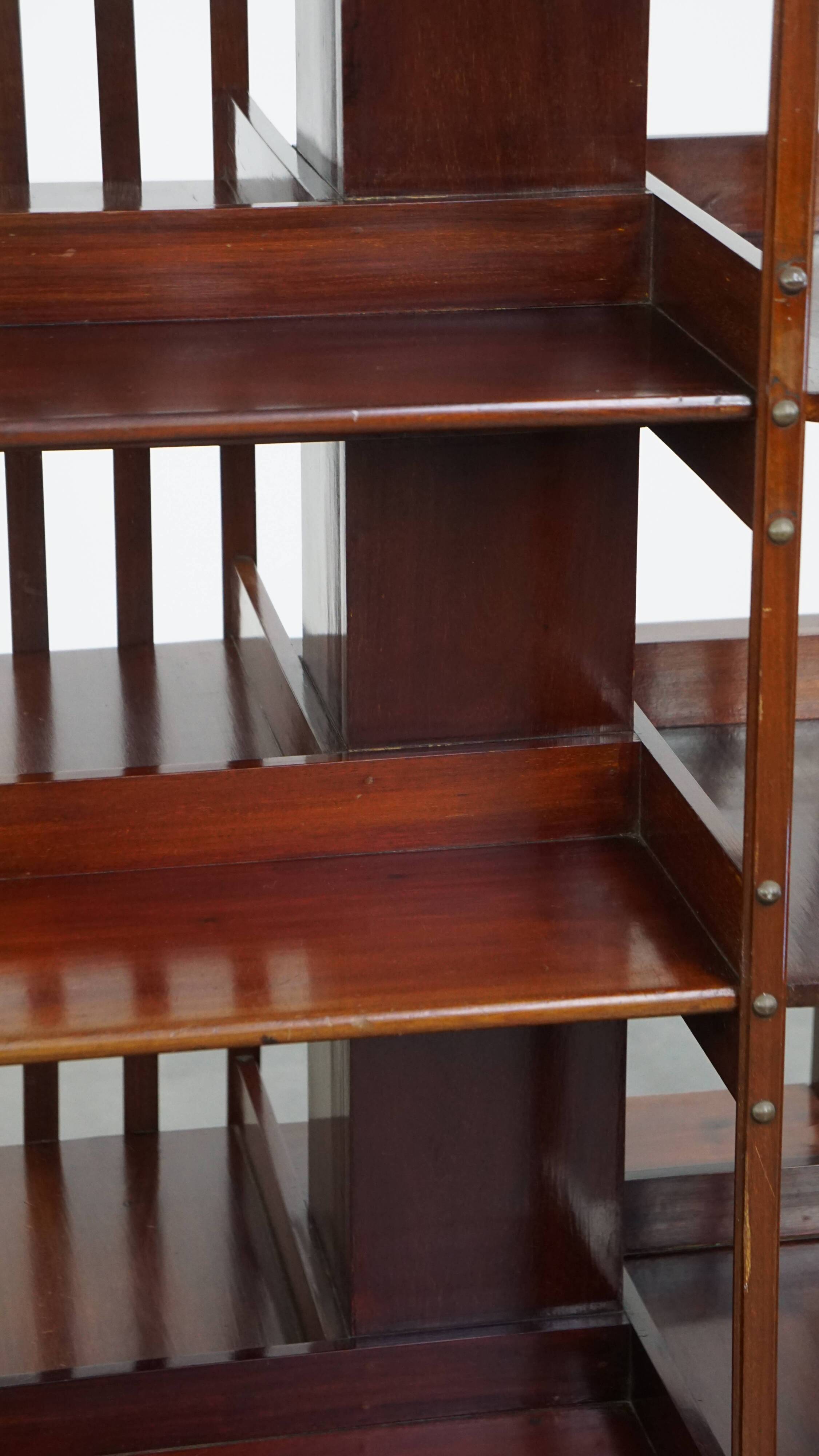 Large Antique Wooden English Book Carousel with Cast Iron Base