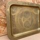 Antique Oriental Serving Tray Brass Chiseled Decor Vintage Kitchen