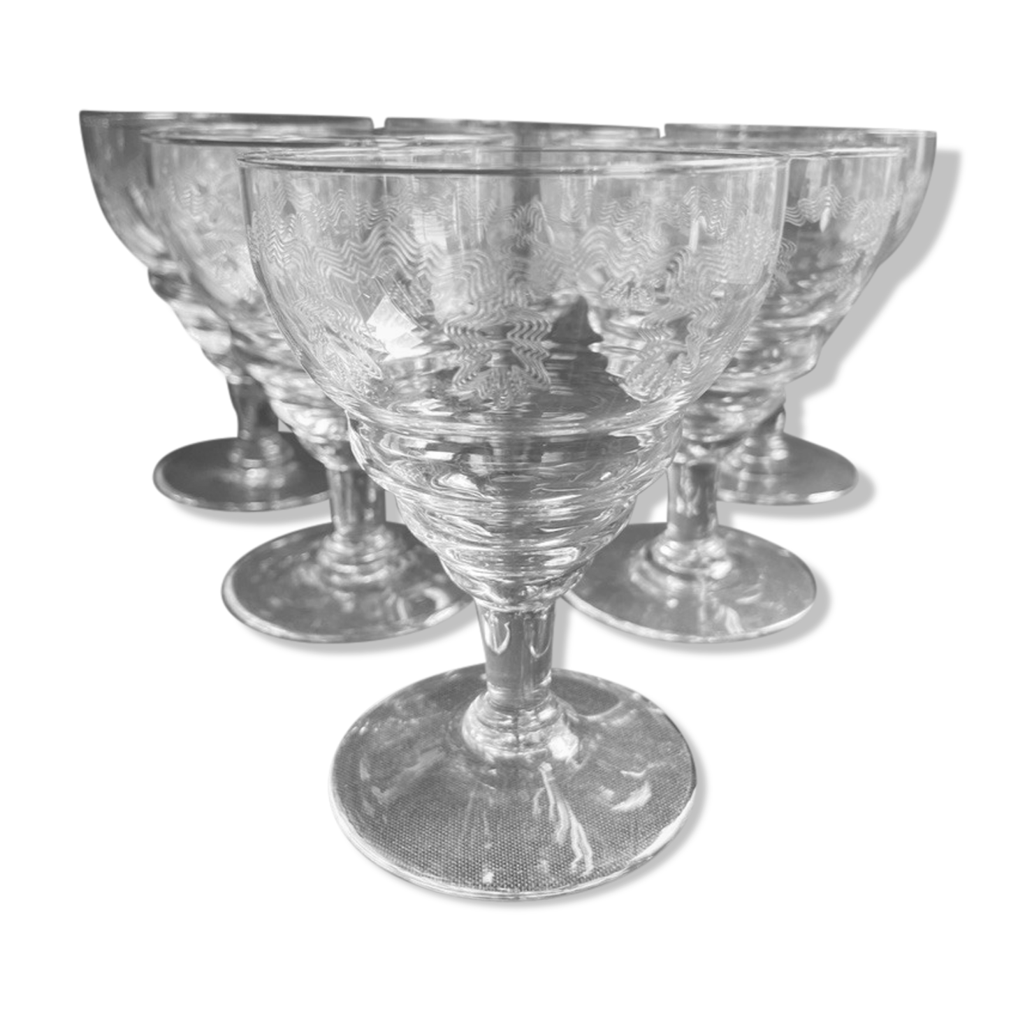 6 water glasses – guilloche blown crystal