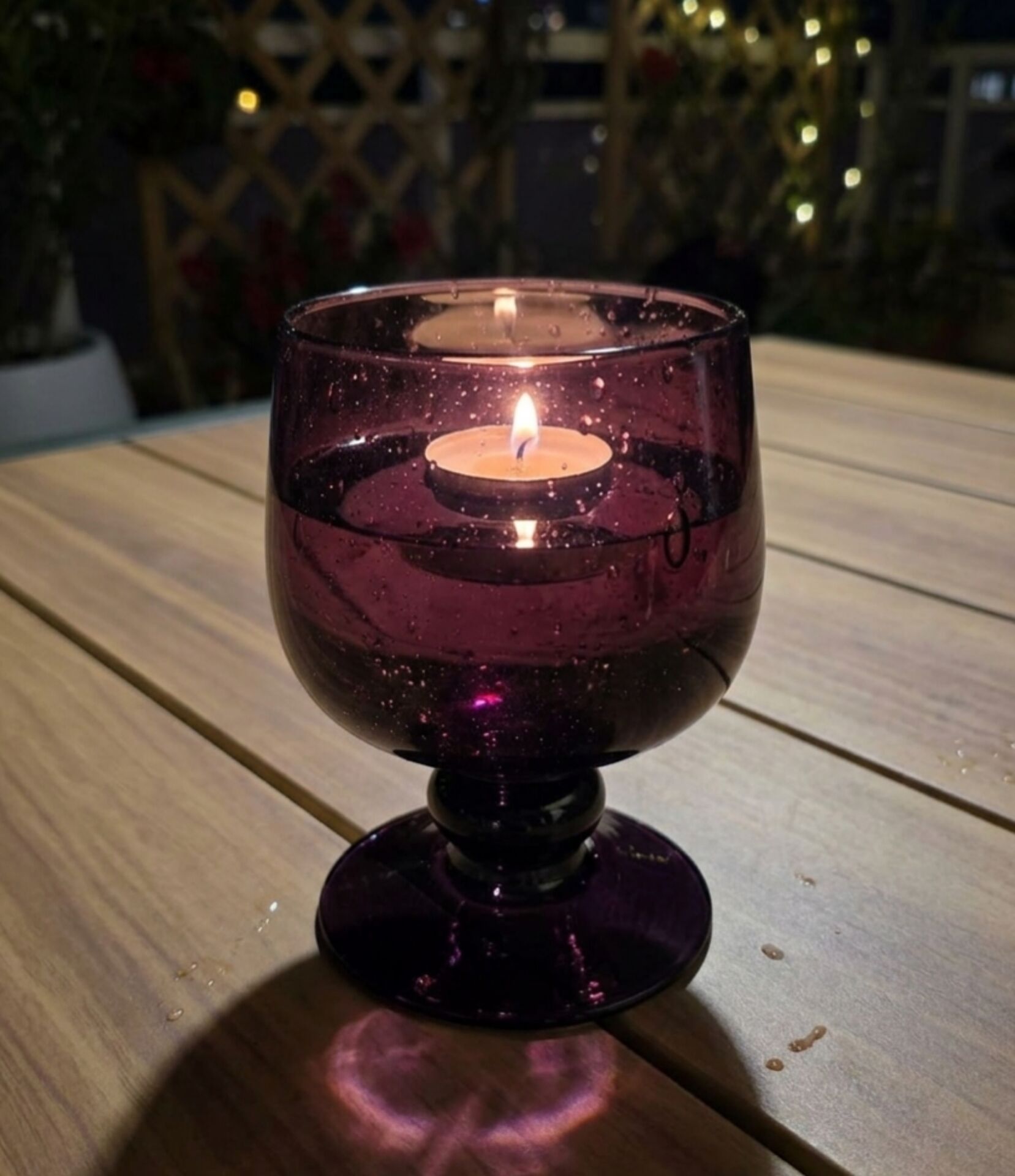 Large purple bubble glass lantern biot – signed