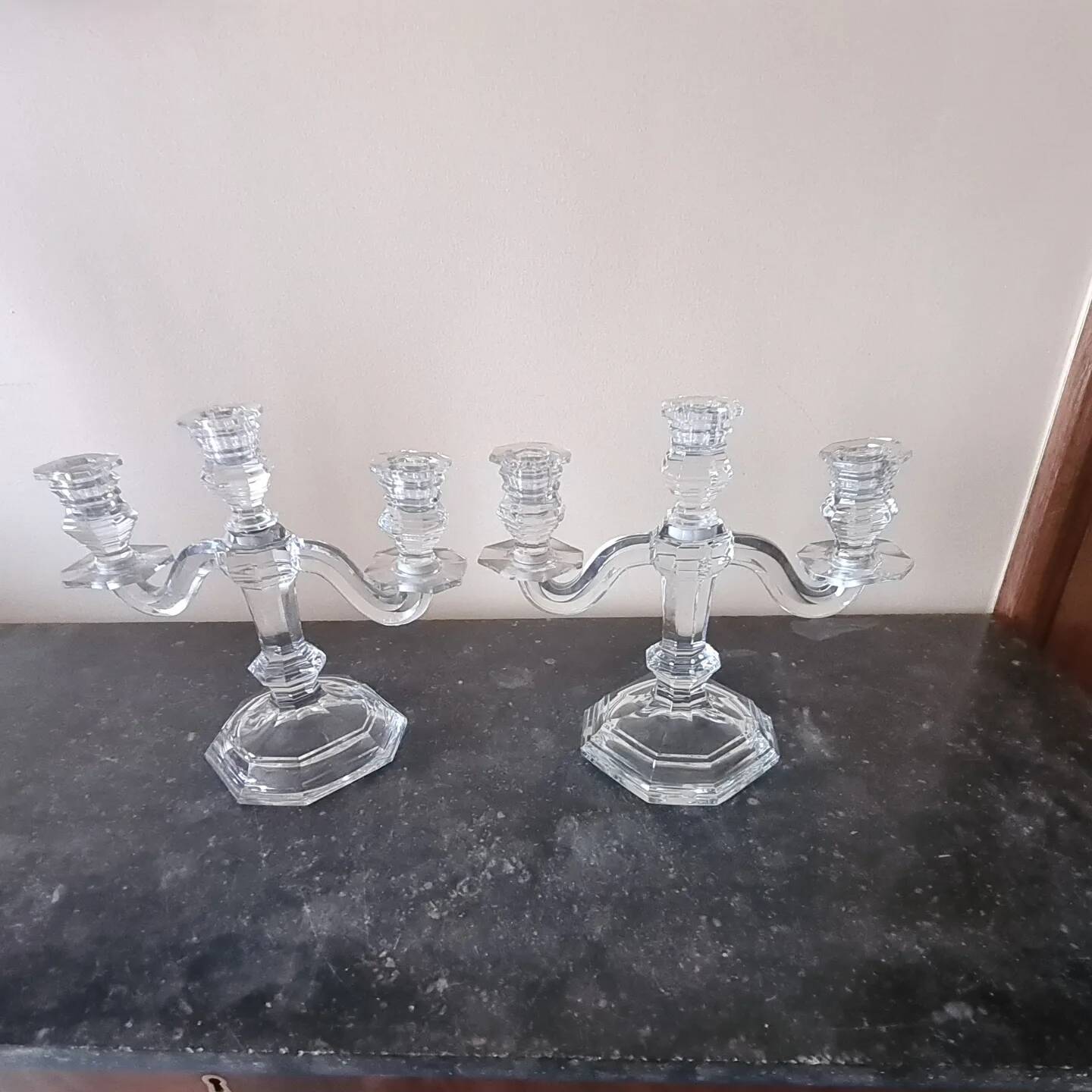 Pair of crystal candelabra, signed Baccarrat