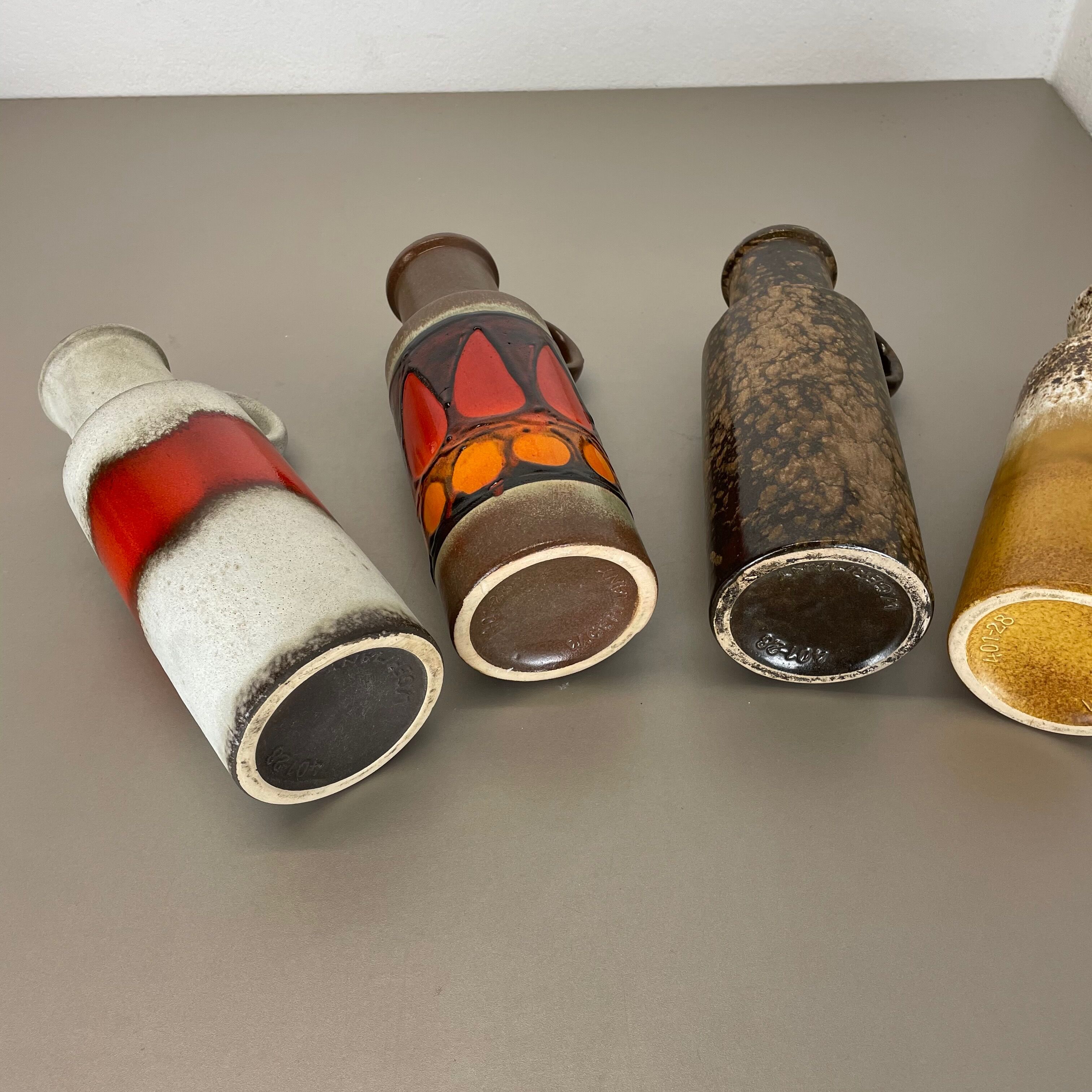 Set of 4 vintage pottery fat lava vases made by Scheurich, Germany, 1970s