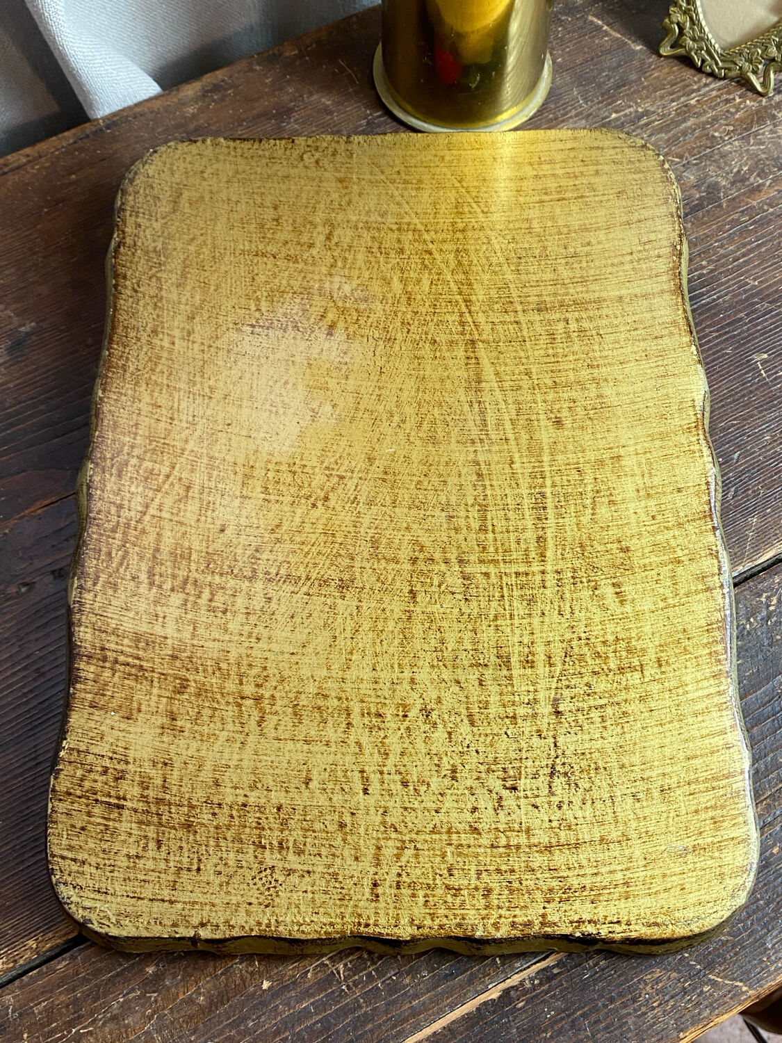 Wooden platter, hand-painted decoration