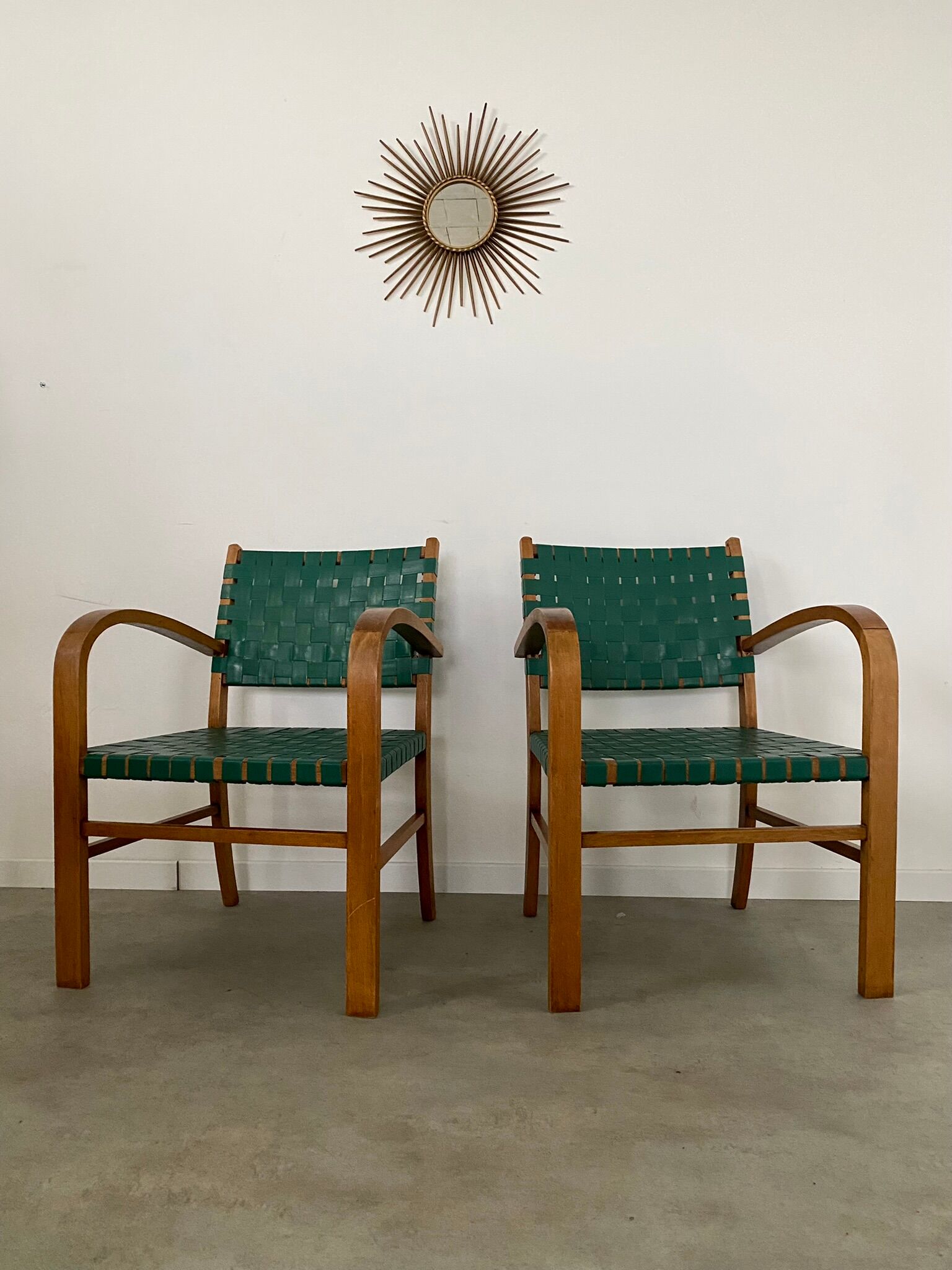 2 armchairs bridge vintage year 50 wood and vinyl