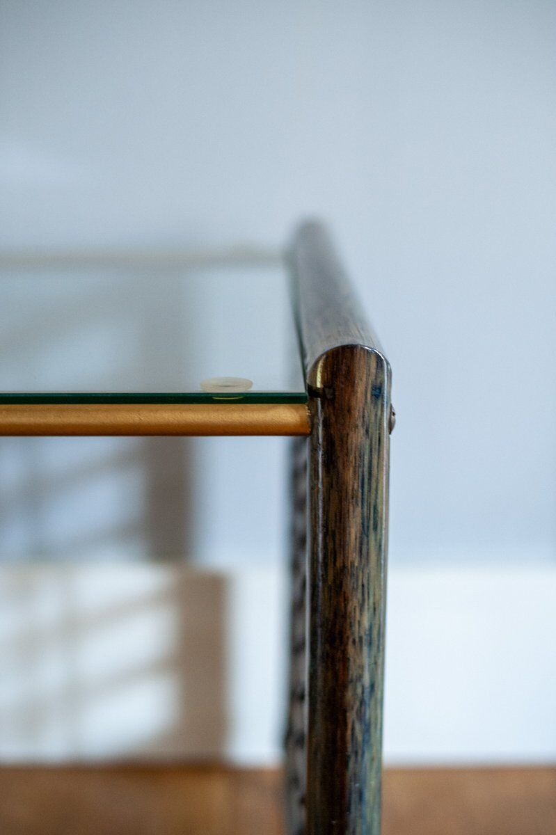 Vintage nesting tables in bamboo with glass top by Gallotti & Radice, 1970, set of 3.