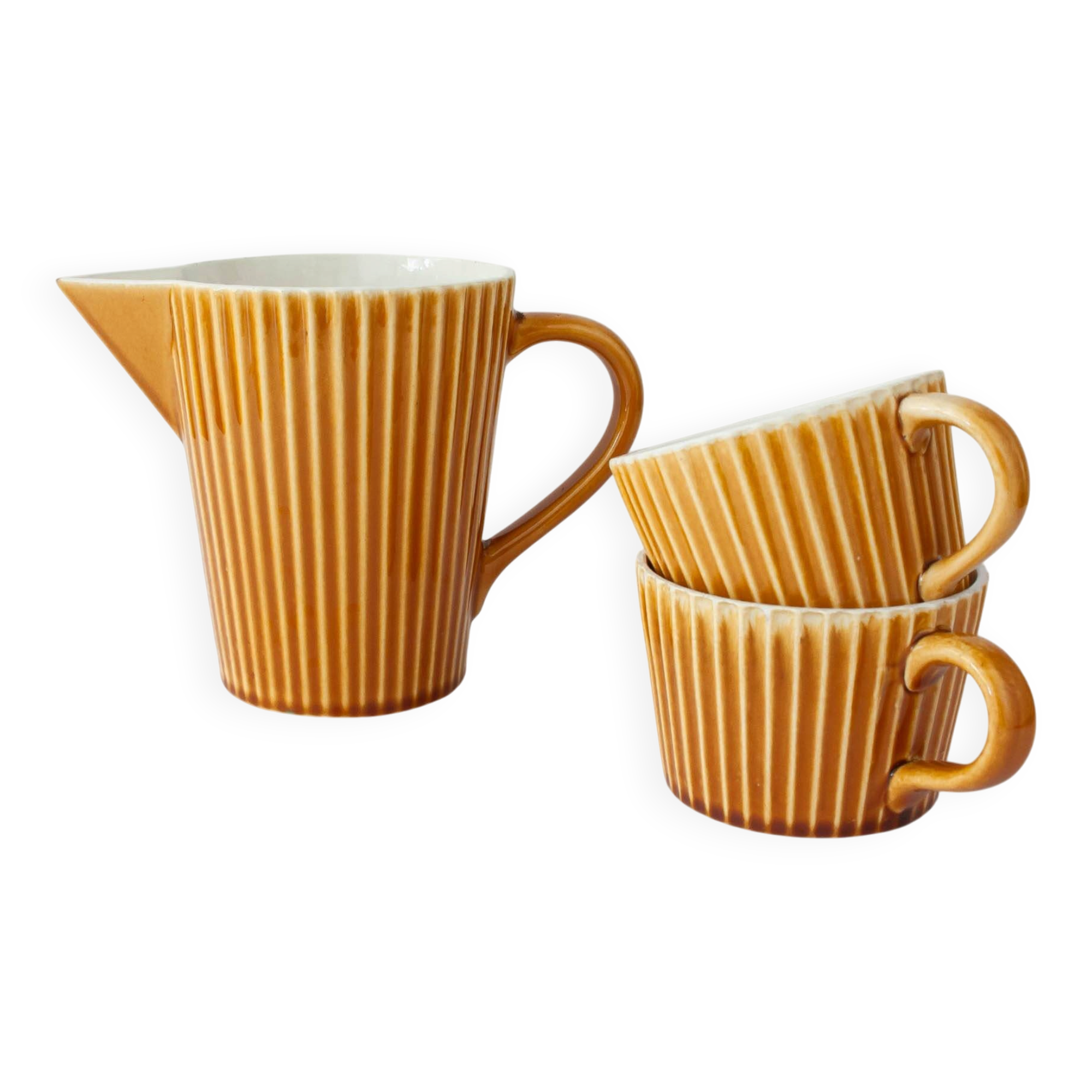 Set of Ceramic Tea Cups and Milk Jug by Secla, 1970's