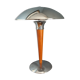 Mushroom lamp/ocean liner in chromed metal and vintage wood