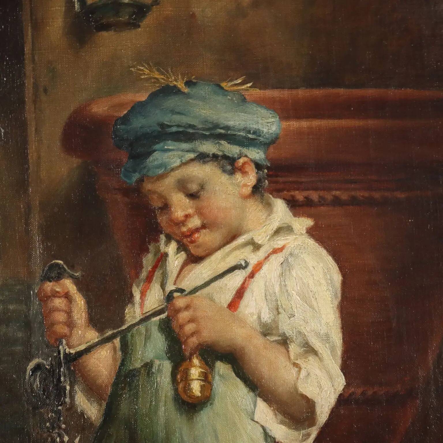 Old painting signed A. Dumini "Preparing for the Market" 19th century