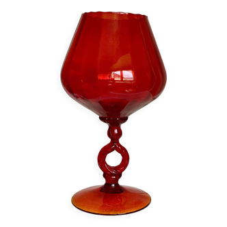 Vase empoli verre rouge vintage 1950
