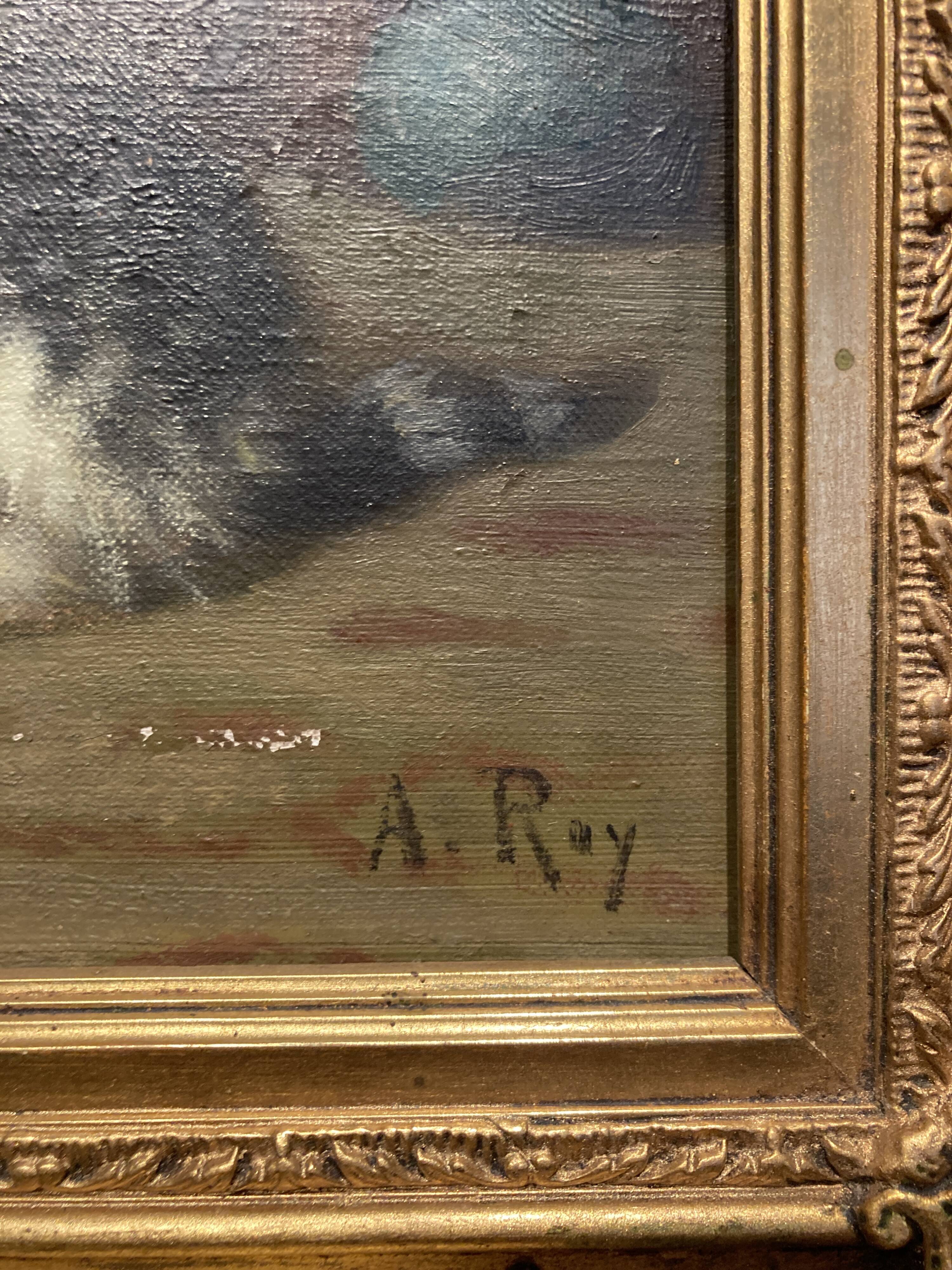 Oil on canvas depicting cats