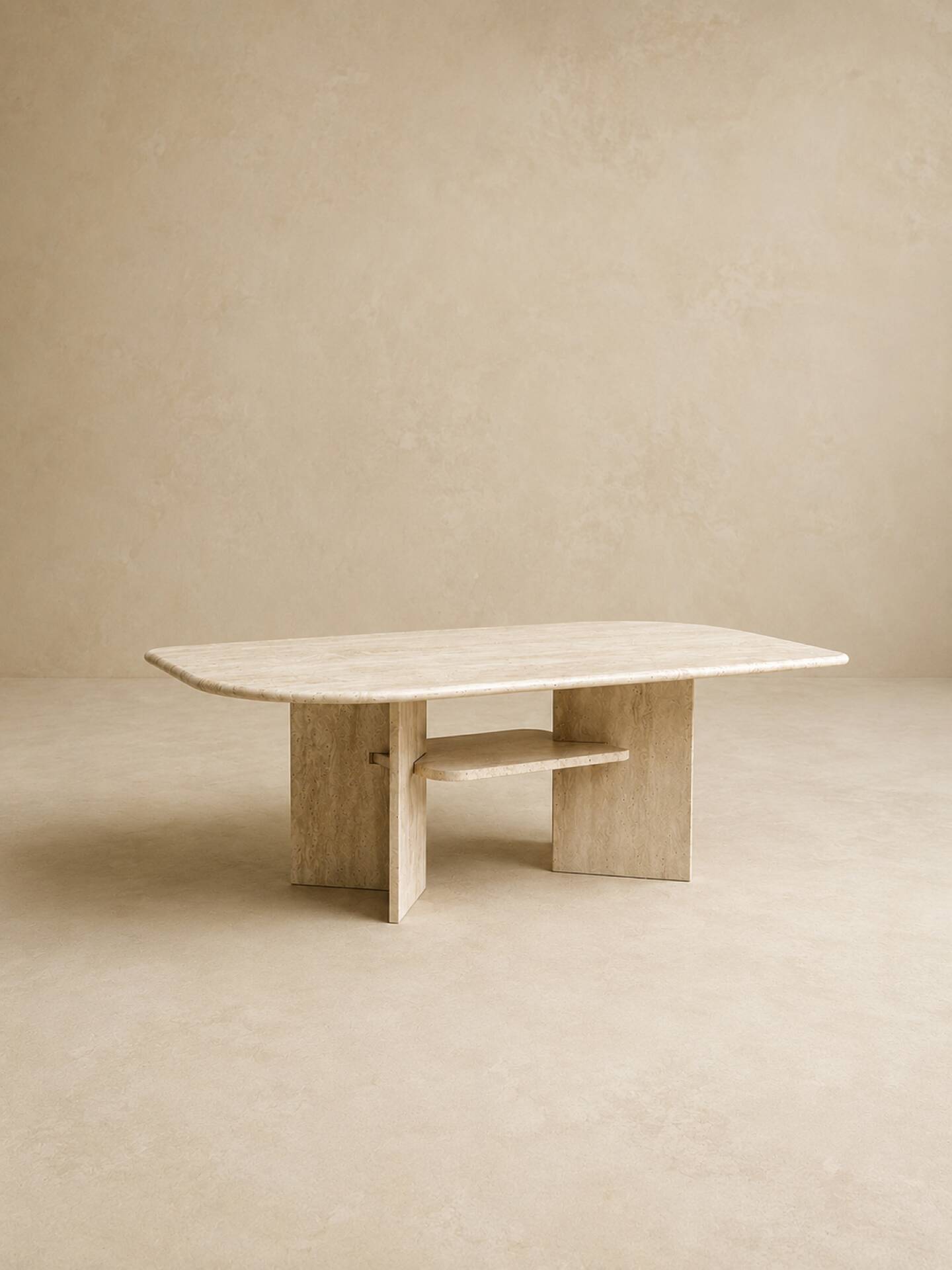 Vintage sculptural coffee table in travertine, 1980s.
