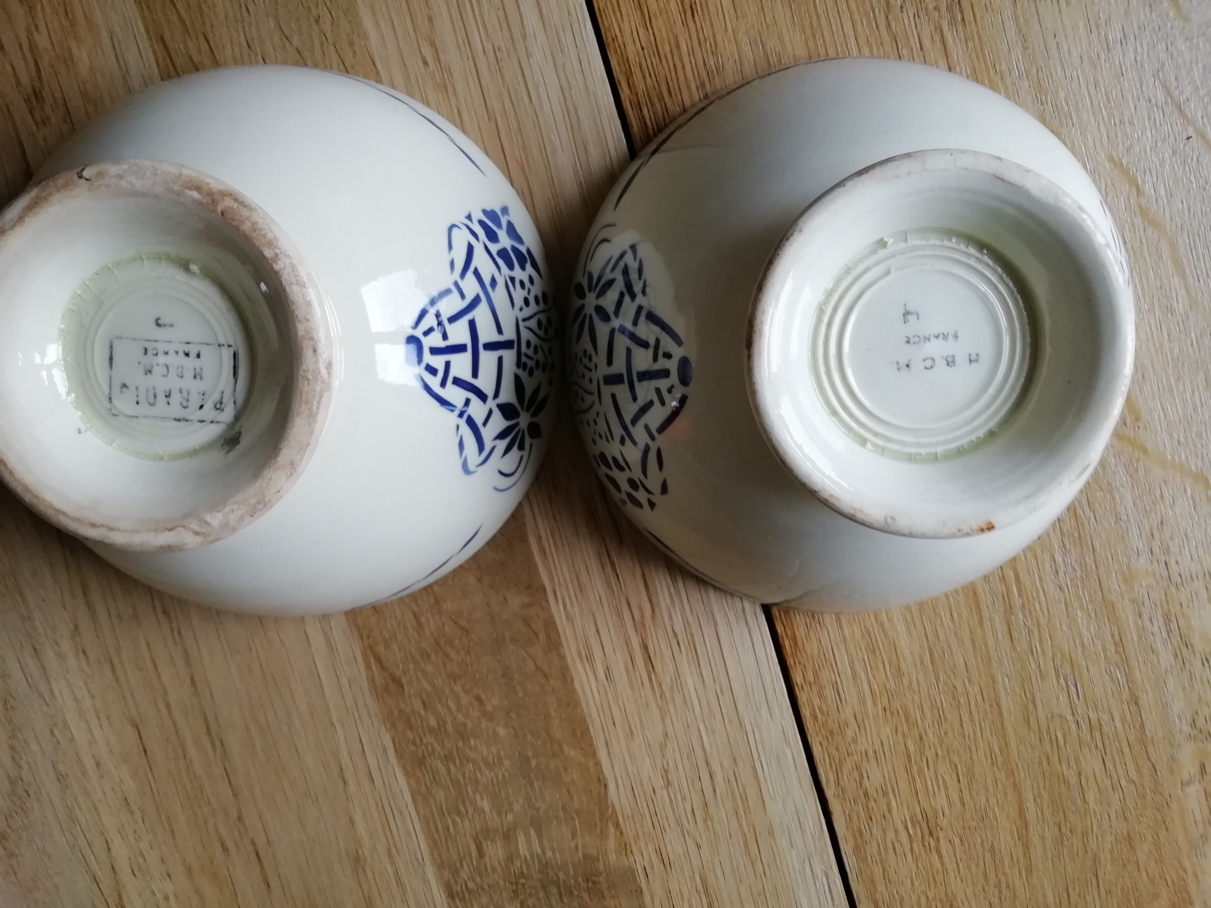 Lot of 2 old blue flower bowls