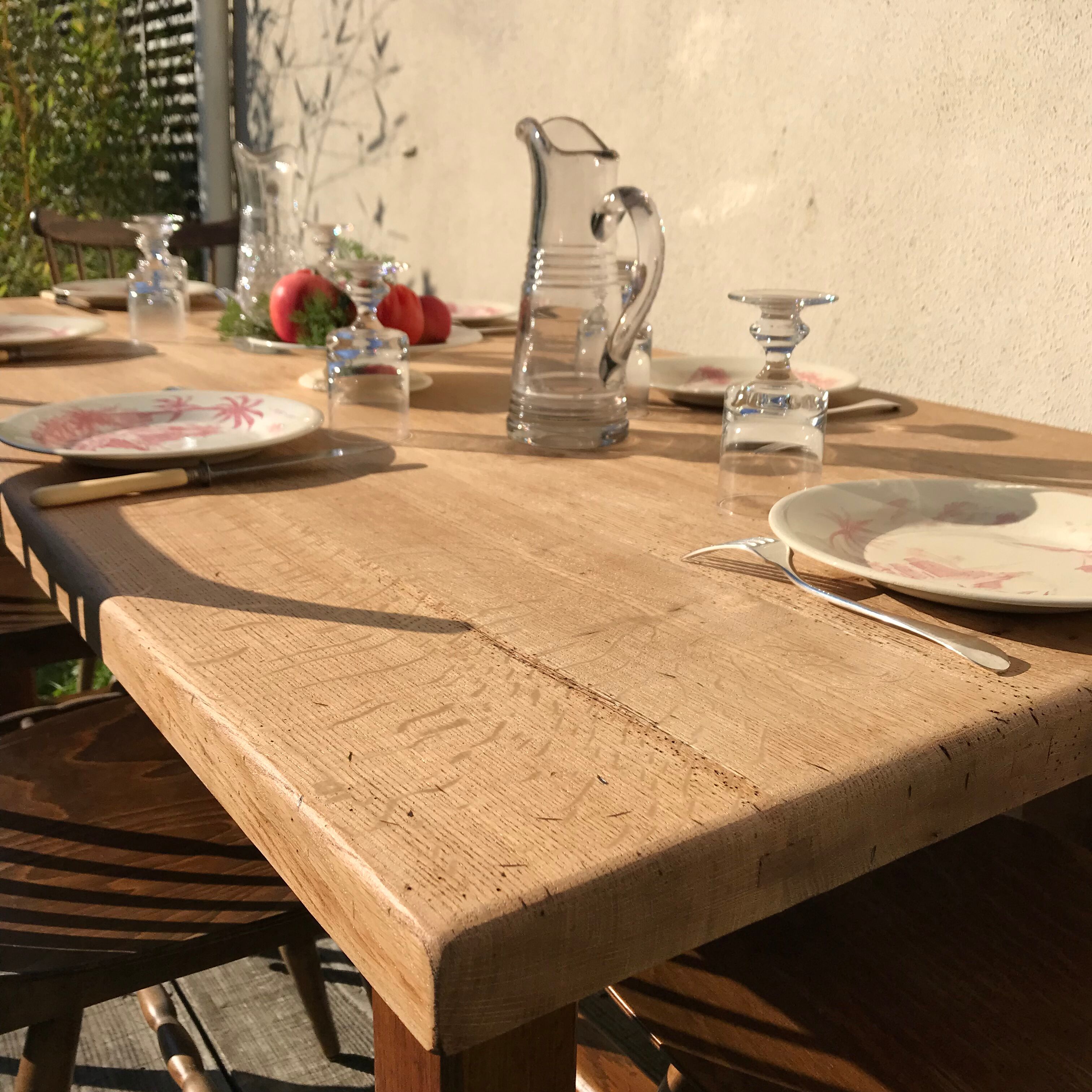 Vintage farmhouse table 1950 in solid light oak
