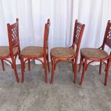 Vintage Italian Bistro Chairs - 1980s Reddish Wood, Brown Fabric - Set of 4