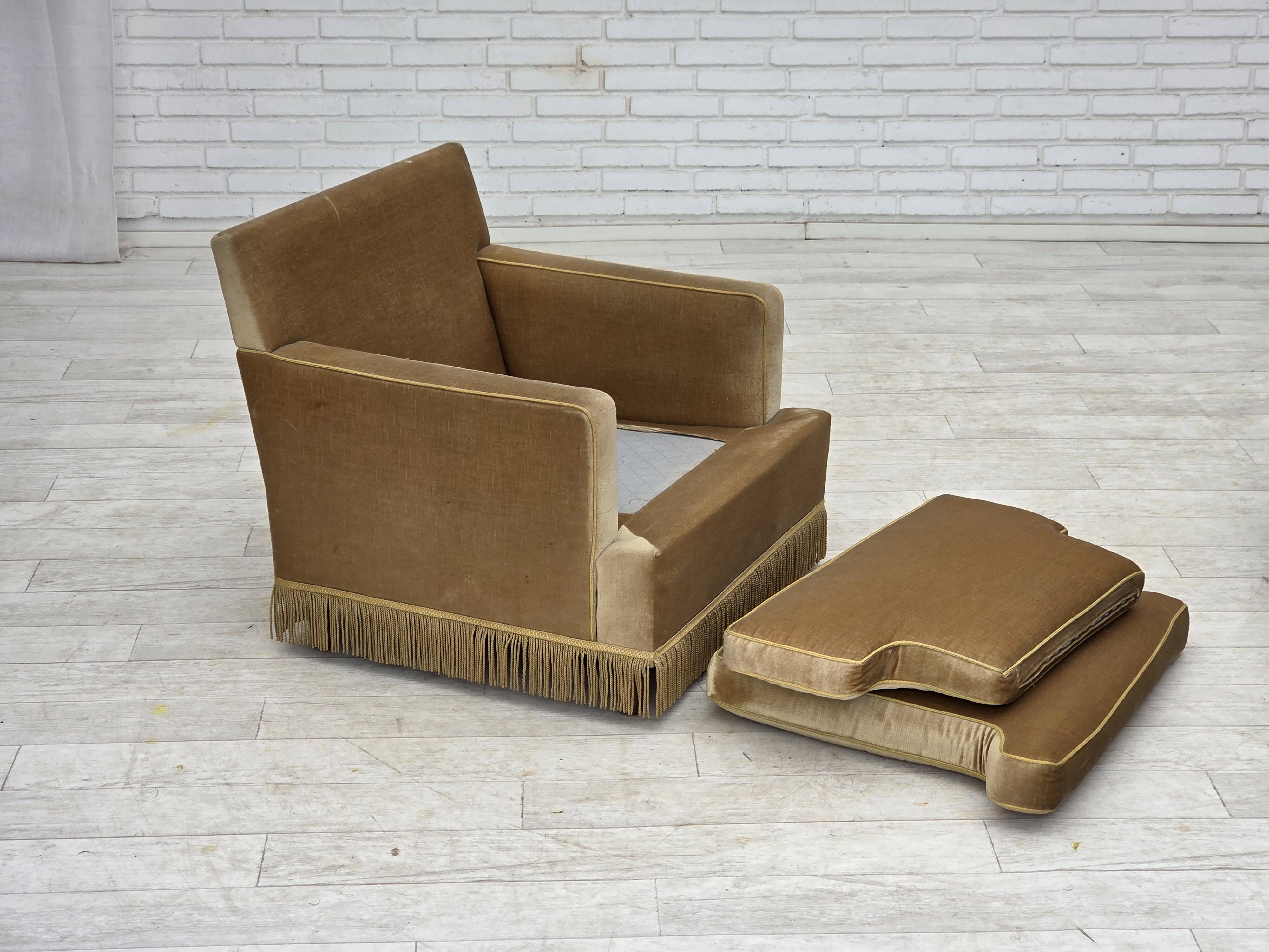 1970s, Danish armchair, honey yellow furniture velour.