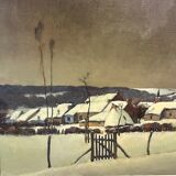 Tableau " village sous la neige ", jean-baptiste scoriel , huile sur toile paysage, 1948