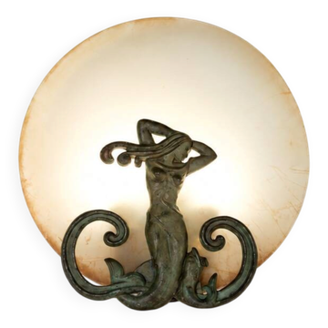 Scandinavian metal and frosted glass wall lamp, early 1900s