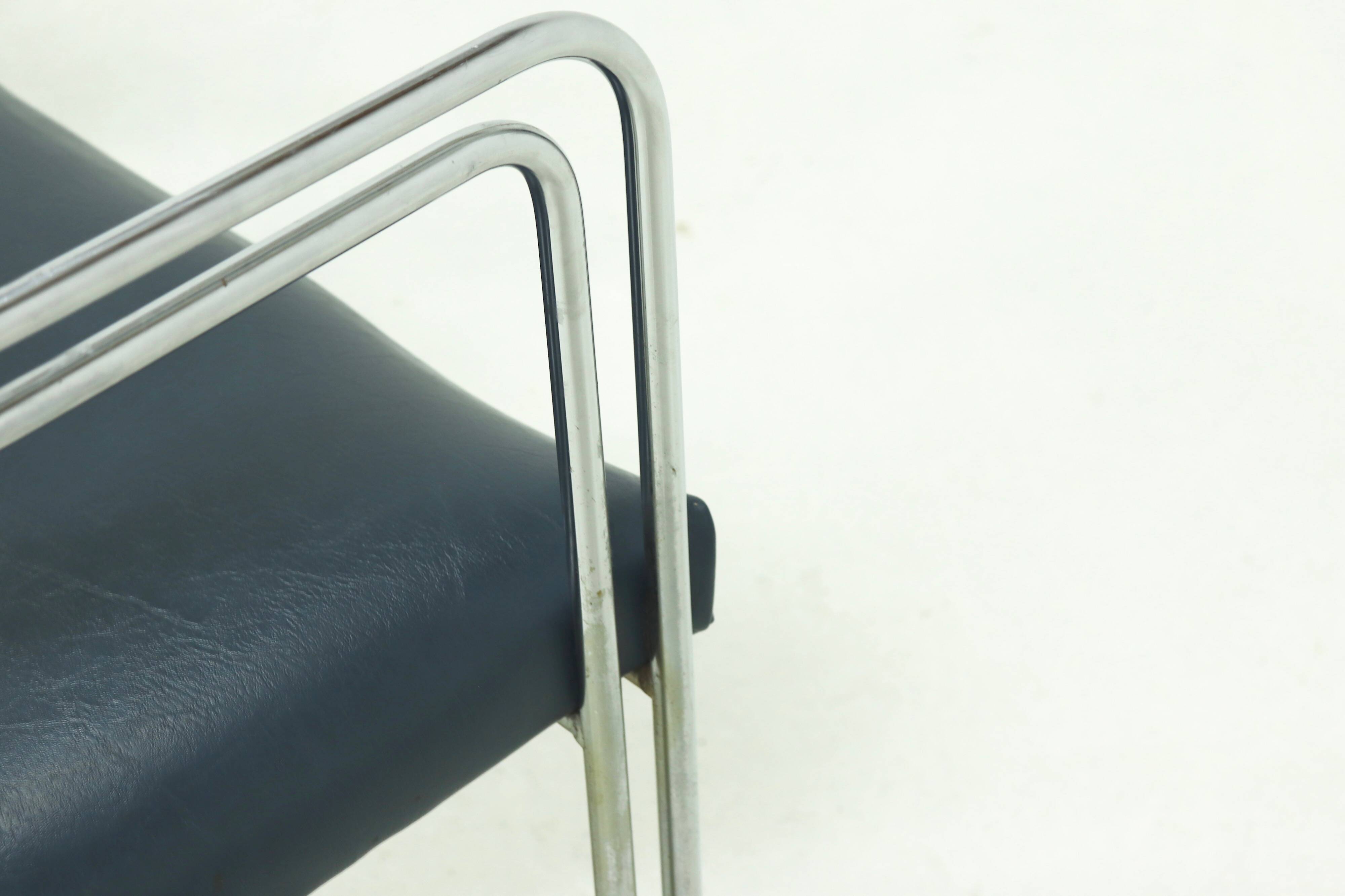 Set of 3 Chromed Steel Dining Chairs, France 1970s