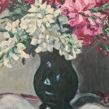 Bouquet in a black vase, oil by Seevagen