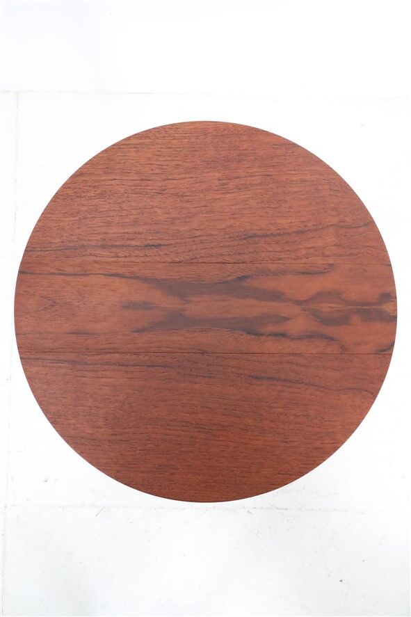 Set of 2 round mid-century teak side tables by Carlo Jensen for Poul Hundevad, 1960s, Danish modern design, foldable