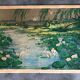 Ancient ESTAMPE of ASIA with Polychrome Decoration of Natural Landscape and Herons, XIXth