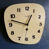 Clock formica vintage asymmetrical silent wall clock "Manufrance pale yellow"