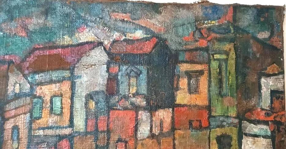 Oil on Canvas "Syracuse Square" by Ferruccio Ferri - Exhibition in La Spezia