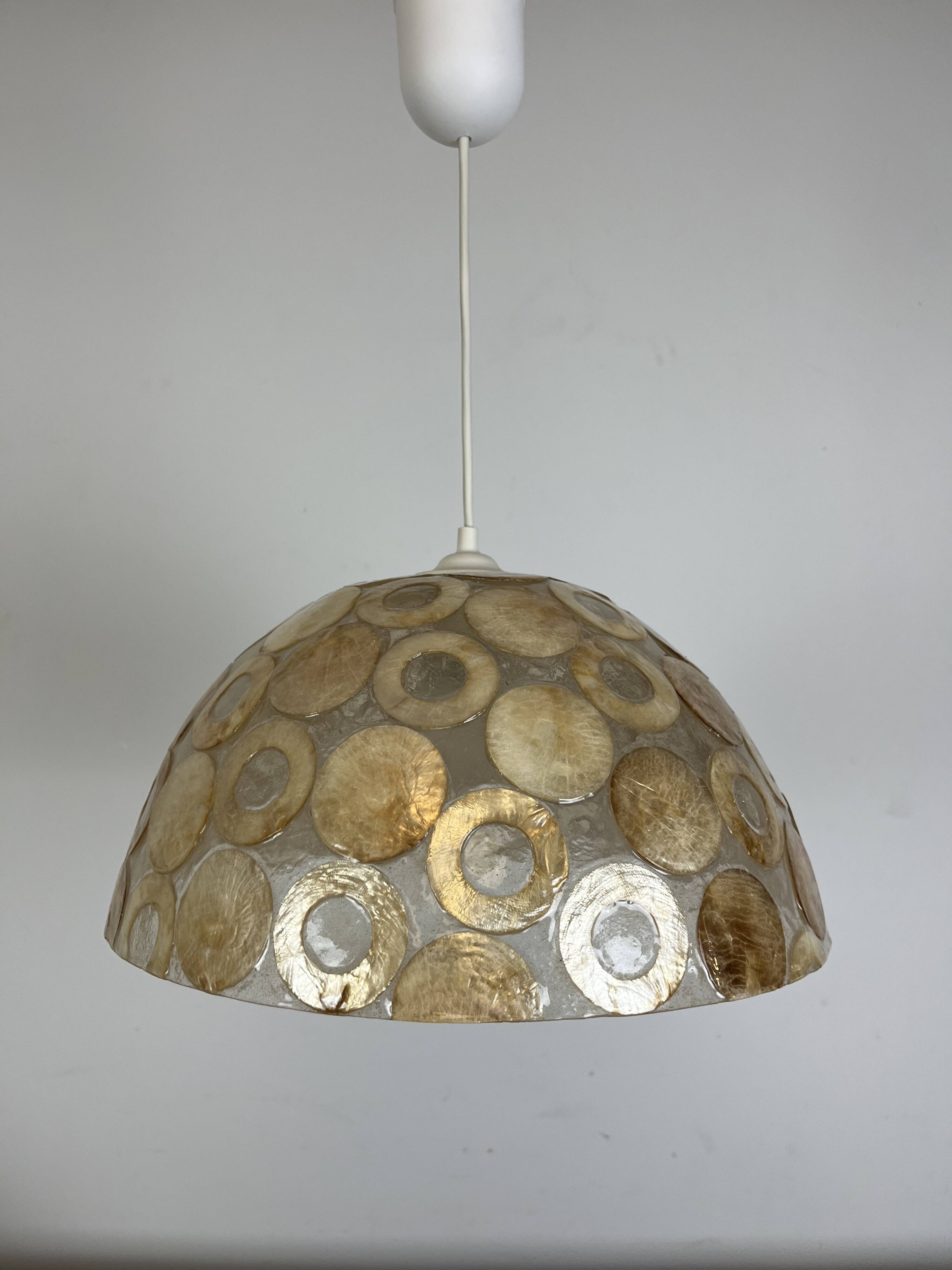 Vintage mother-of-pearl and resin pendant light, 1970s