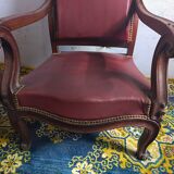 Series of 6 Louis XV armchairs in mahogany and leather