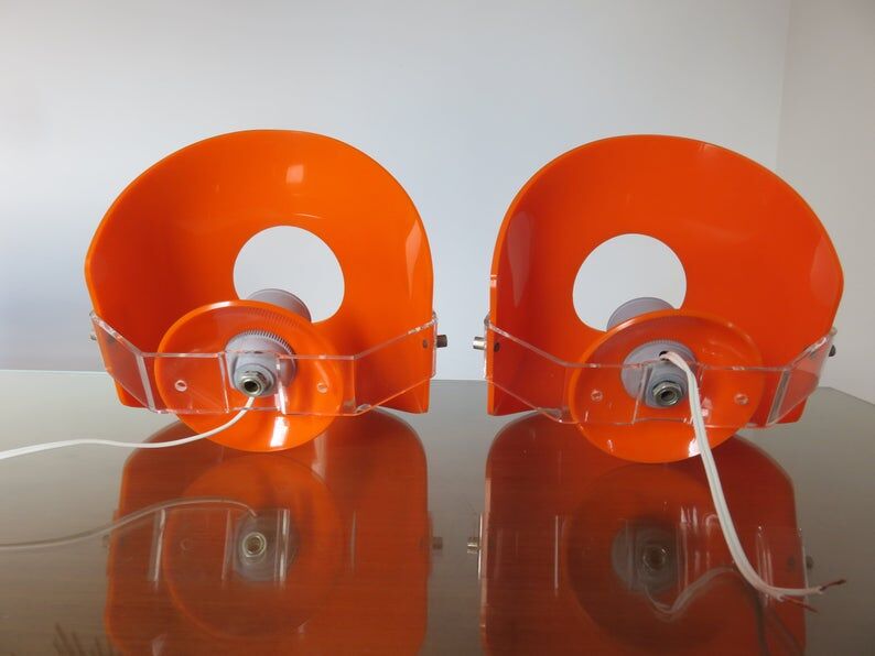 Pair of sconces in orange 70s perspex