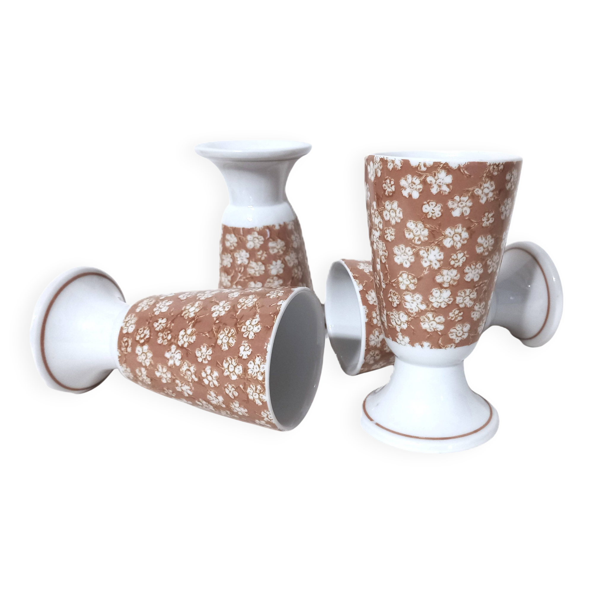 Mazagrans Coffee Cups Set of 4 with Salmon Pink Floral Decor