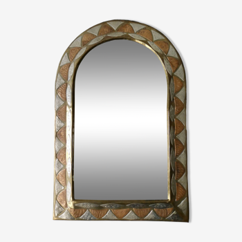 Miroir marocain en laiton ciselé, cuivre et argent, années 70-80