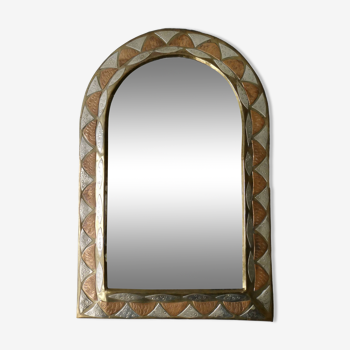 Moroccan mirror in chiseled brass, copper and silver, 70s-80s