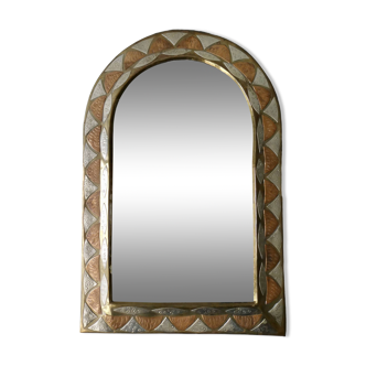 Miroir marocain en laiton ciselé, cuivre et argent, années 70-80