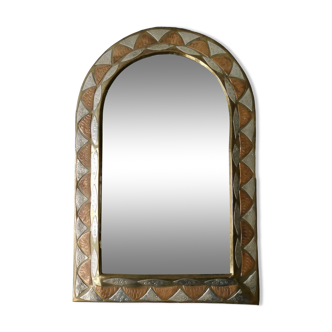 Moroccan mirror in chiseled brass, copper and silver, 70s-80s