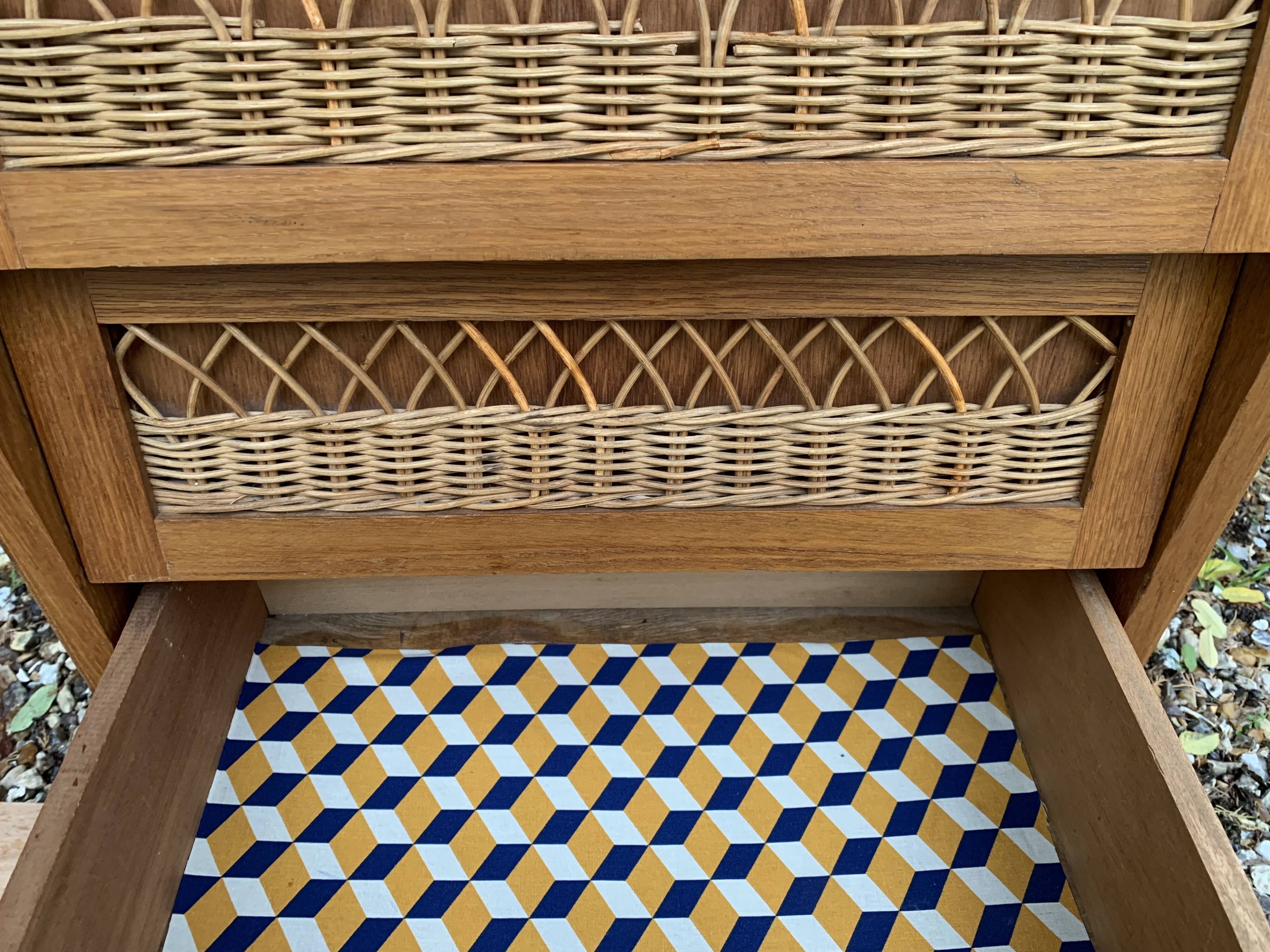 Vintage rattan chiffonier with compass feet 1950