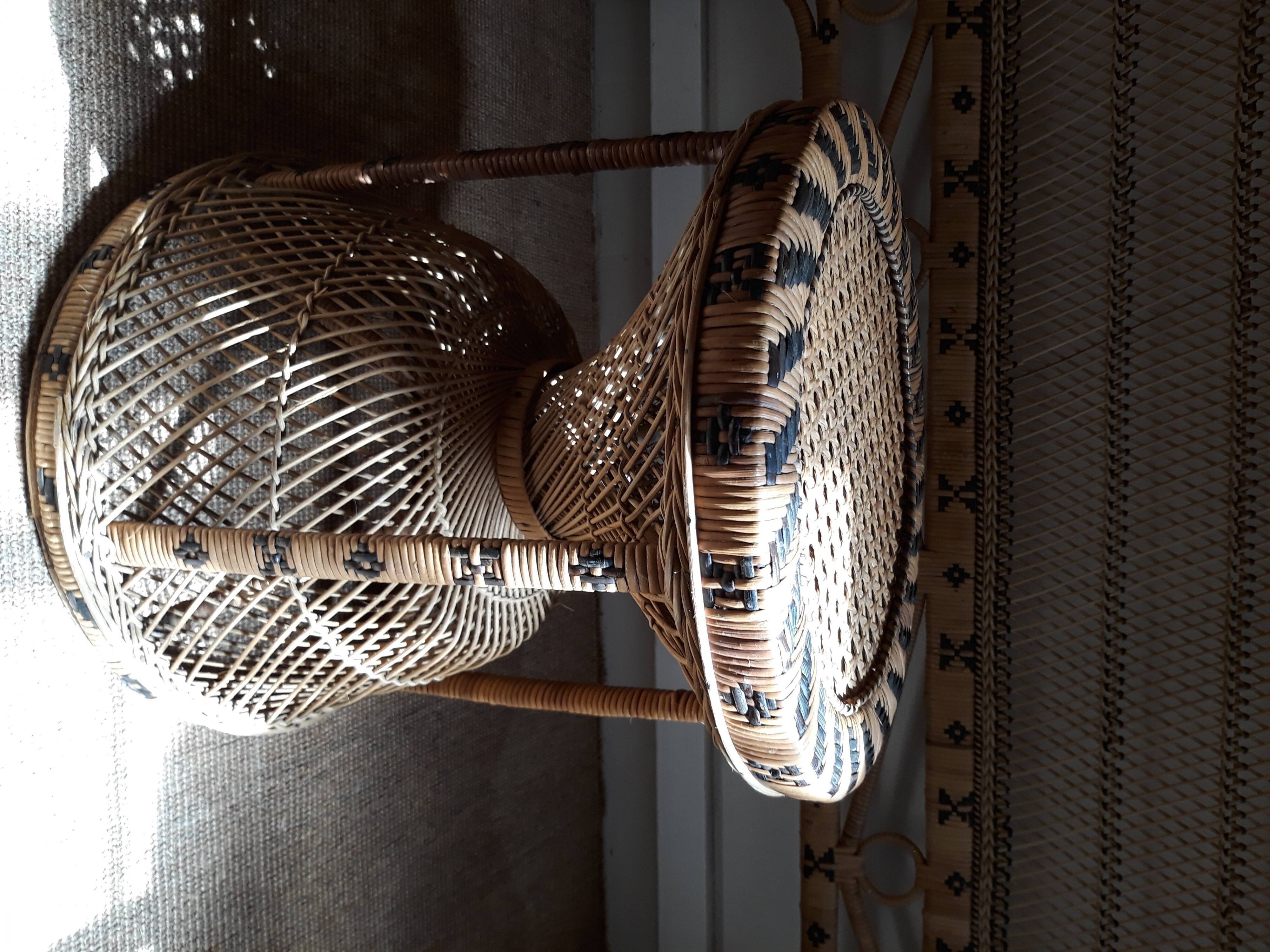 Headof and 2 vintage braided rattan bedside