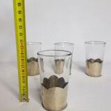 Set of 5 old Moroccan tea glasses in hammered glass and maillechort