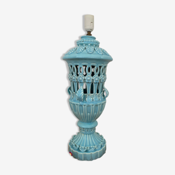Lampe en céramique de Manises bleue turquoise