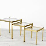 Mid Century Brass Nesting Tables With Glass Tops, Italy, 1970s, Set Of 3