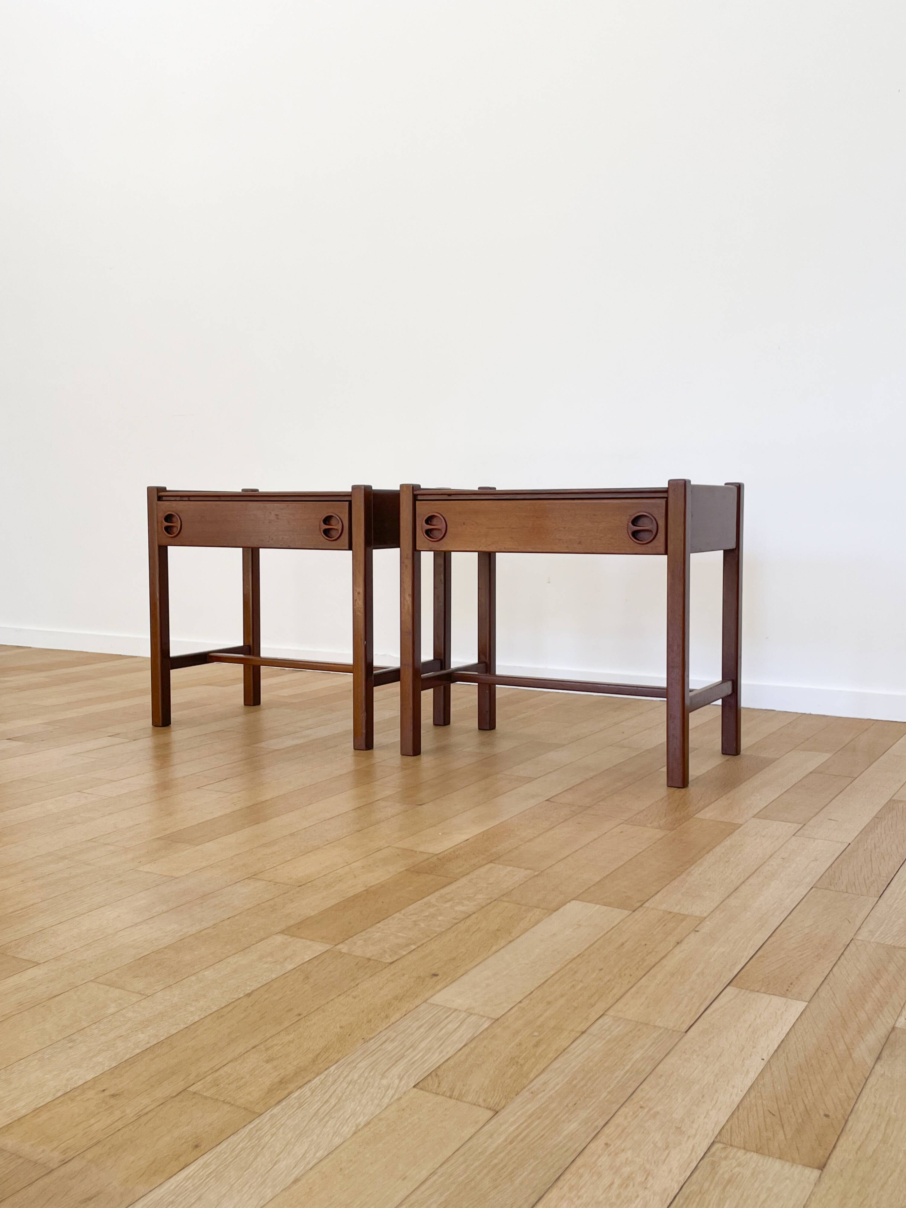 Pair of Scandinavian wooden bedside tables, 1960s