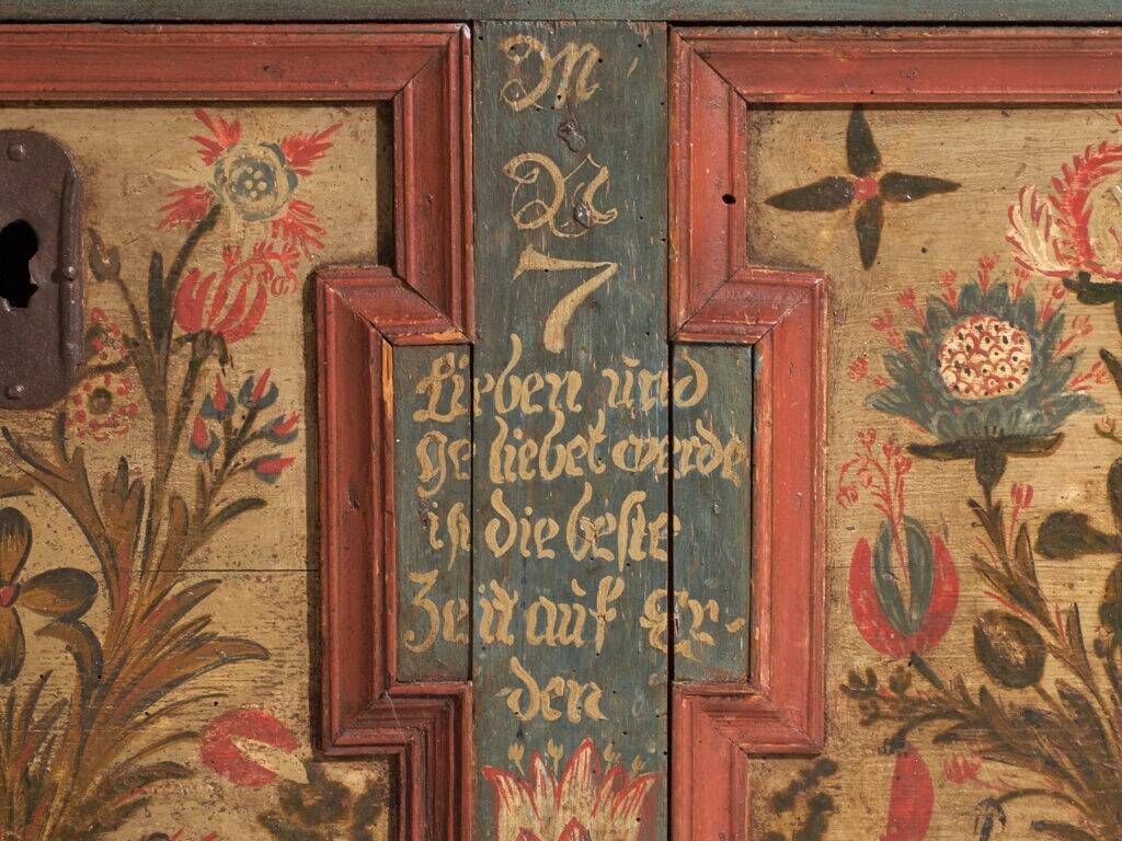 Antique wedding chest painted in pine – Austro-Hungarian Empire, Year 1775