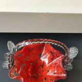 Empty pocket/Basket, Candy basket. In blown art glass. Orange speckled. Murano style