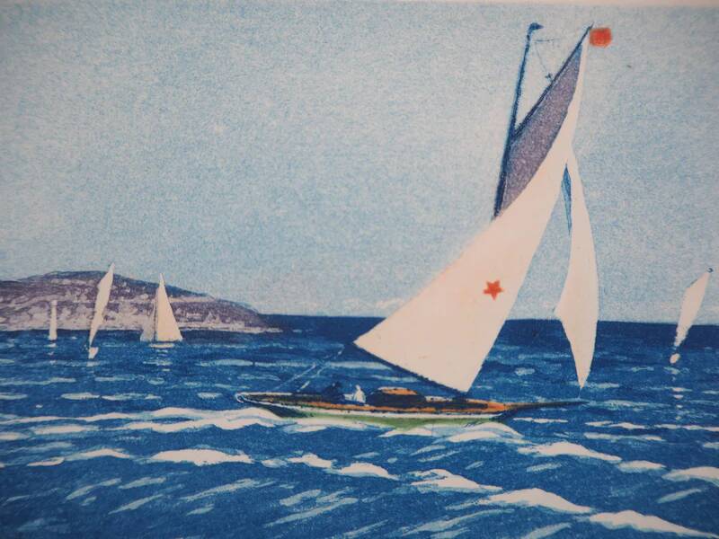 René Ligeron: Regatta on the Atlantic, signed original engraving.