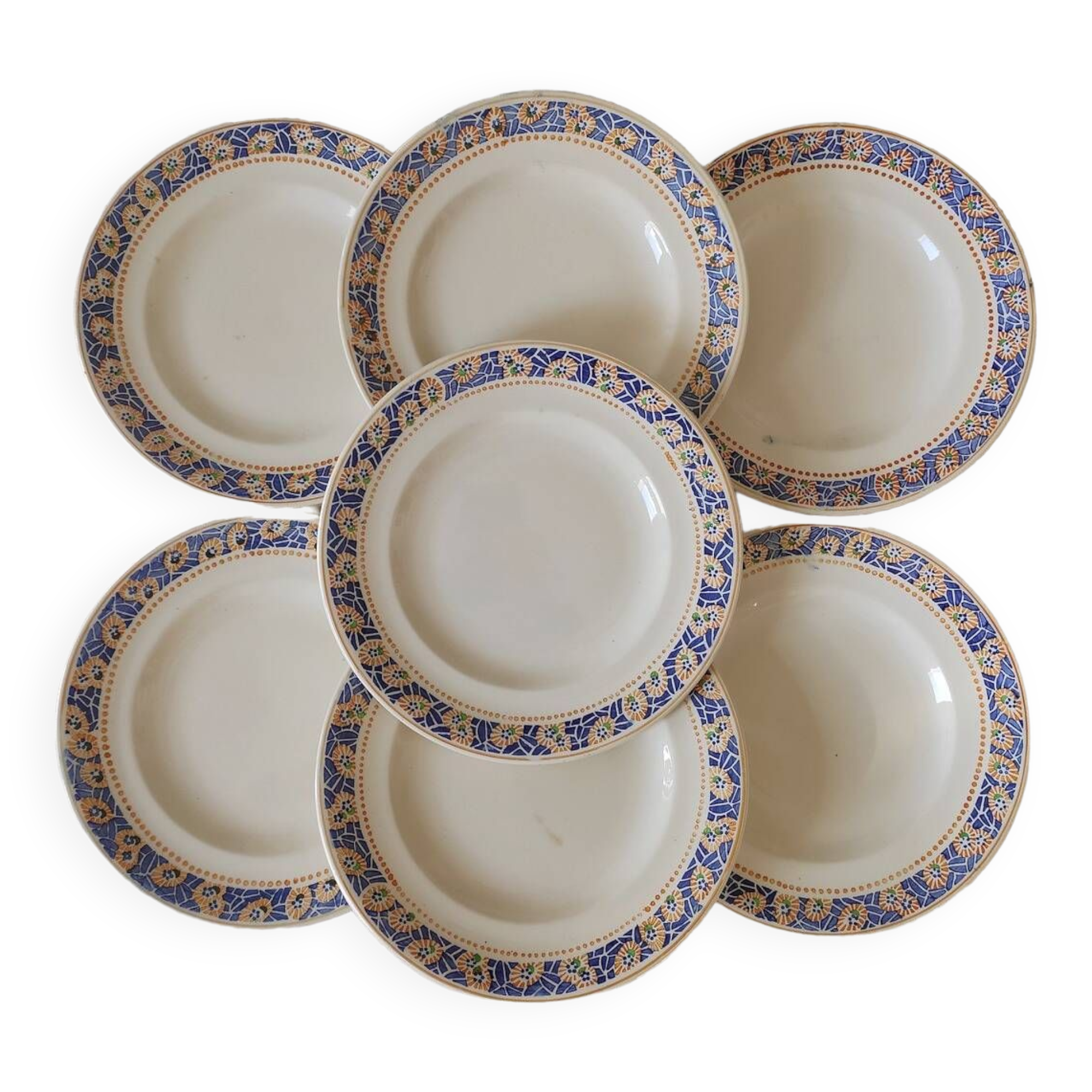 7 Old Longwy plates
