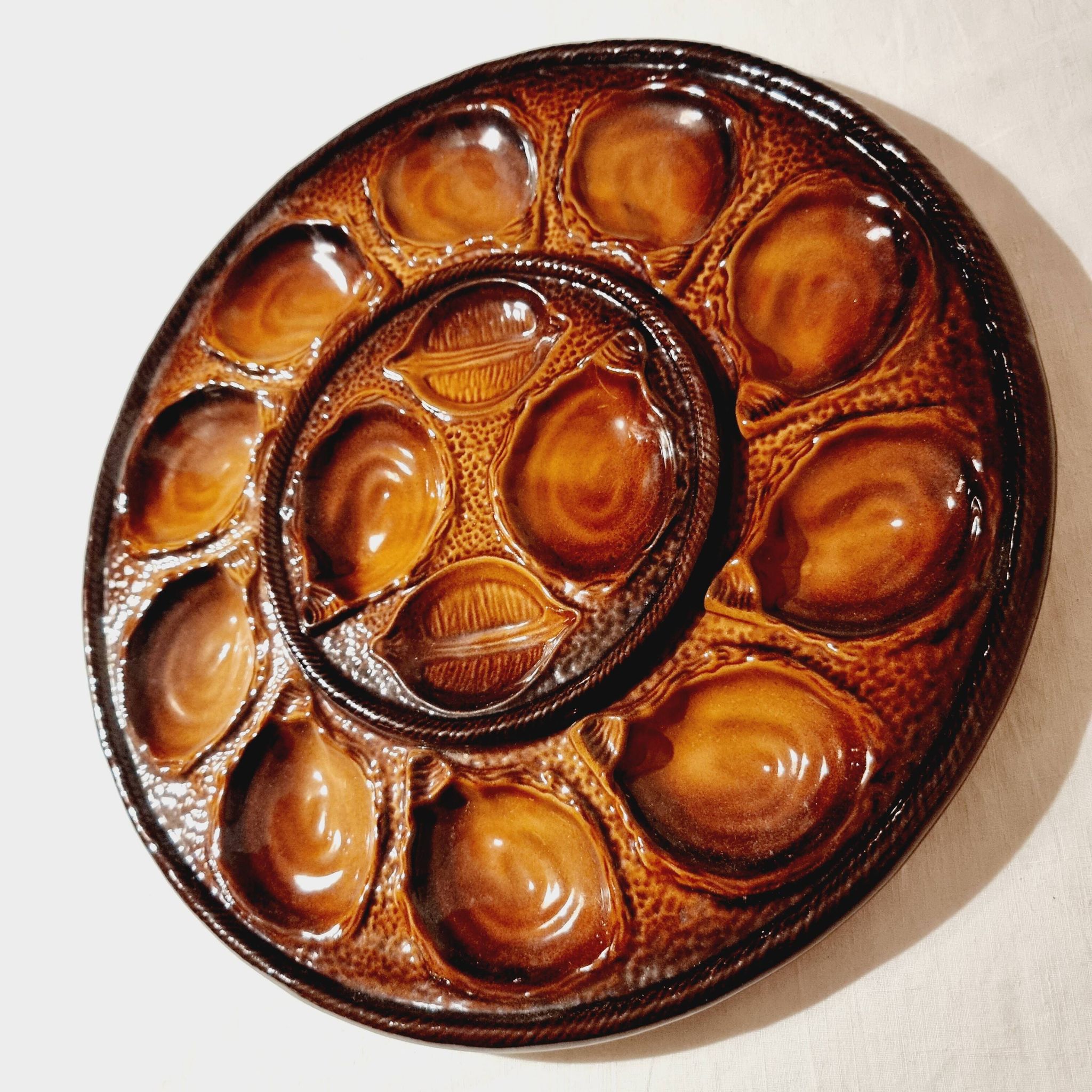Large Plate for 12 Oysters in French Earthenware from St Clément 1970