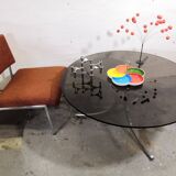 Table basse vintage, chrome et verre