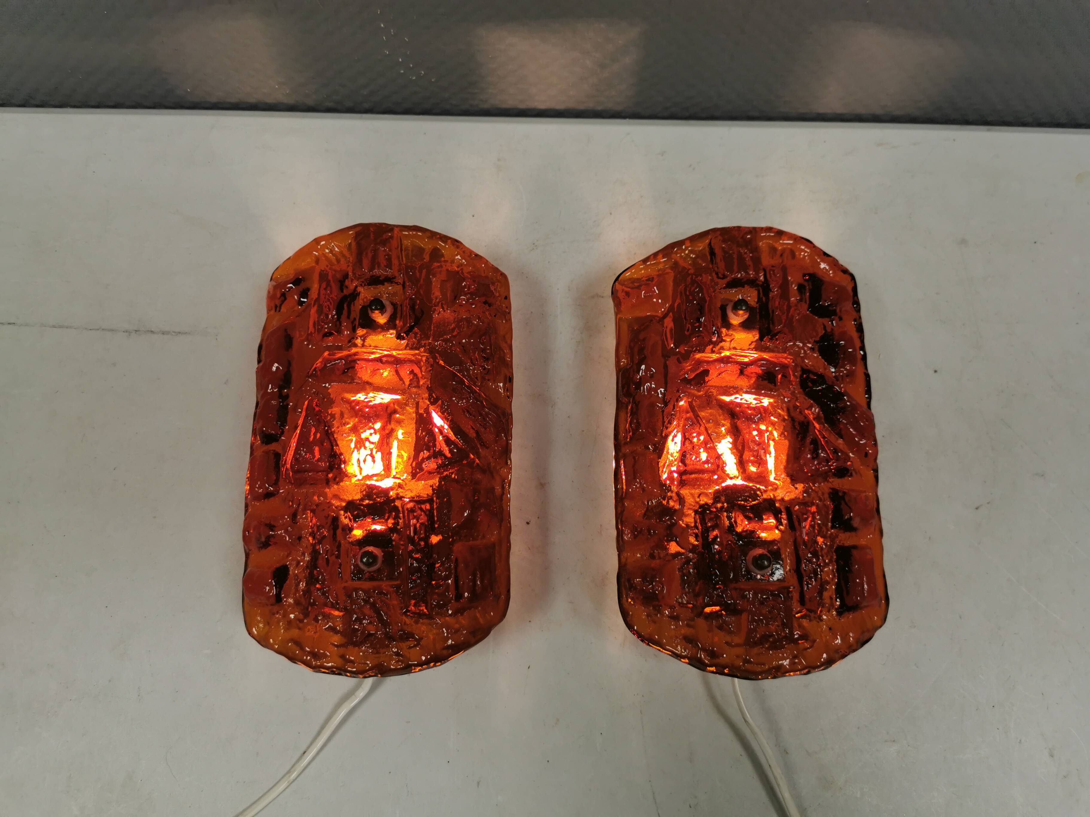 A set of wall lamps in amber-colored glass from Danish Vitrika, 1970s