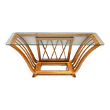 Art Deco Cherrywood Console Table with a Rectangular Glass Top, Italy