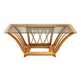 Art Deco Cherrywood Console Table with a Rectangular Glass Top, Italy